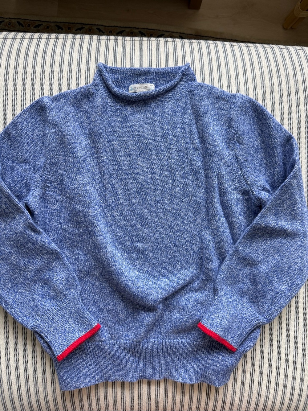 Classic Blue JCrew rollneck boys Sweater with Red Cuff Trim